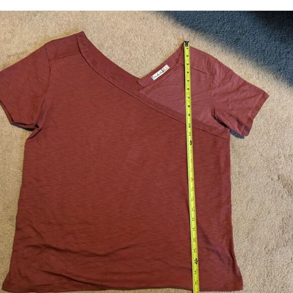 Short Sleeve Rust Solid and Striped V Neck Shirt XL - Picture 6 of 7